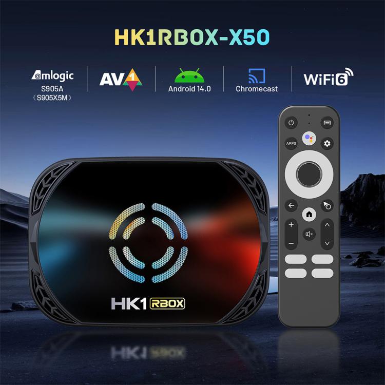 HK1 RBOX X50 Android 14 Smart TV Box with Remote Control, Amlogic S905A Quad-Core, 4GB+32GB, 4GB+64GB, 4GB+128GB