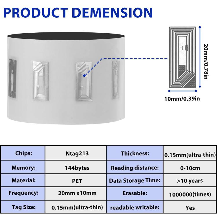 NFC Tags Sticker with NTAG213 Chip HF RFID Labels Coated Paper 10x20mm