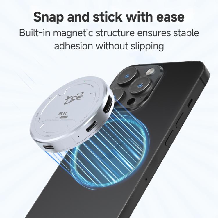 YCE-V195J USB-C / Type-C to PD3.0, HD2.1, USB3.2, 3.5mm, M.2 NVMe Magnetic Hard Drive Enclosure, YCE-V195J