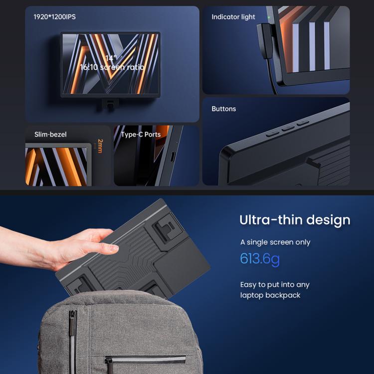 Arie 14 14 inch Expanded Display Triple Portable Monitor, US Plug, UK Plug, EU Plug