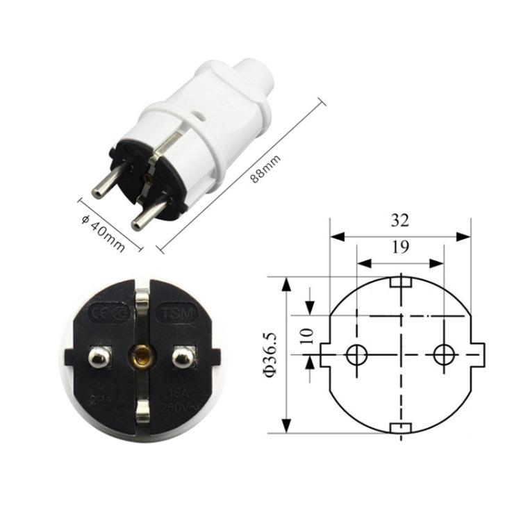 16A Detachable Wiring Power Plug, EU Plug