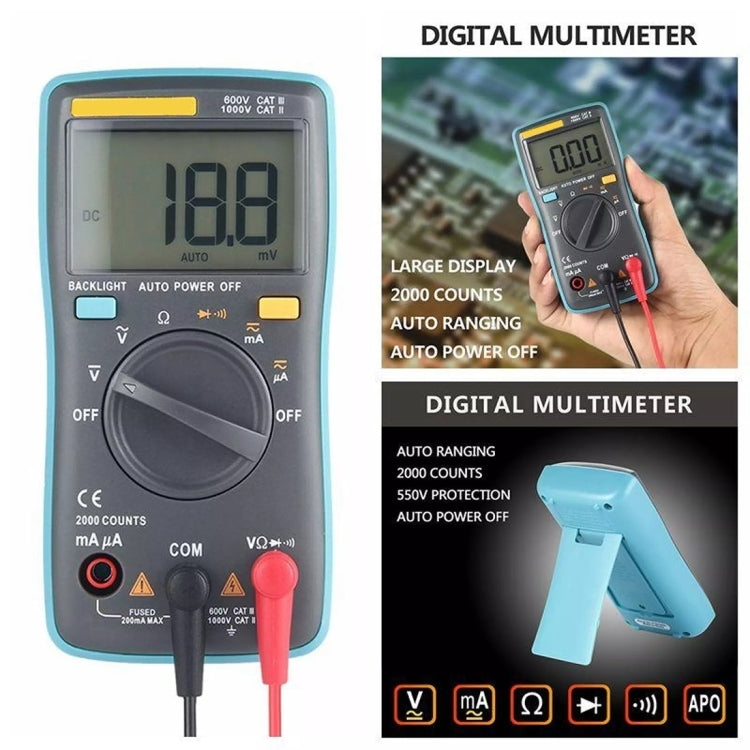 ZT98 CAT III  600V Portable Digital Multimeter 2000 Counts Back-light AC / DC Current Voltage Tester Meter with LCD Screen & Holder