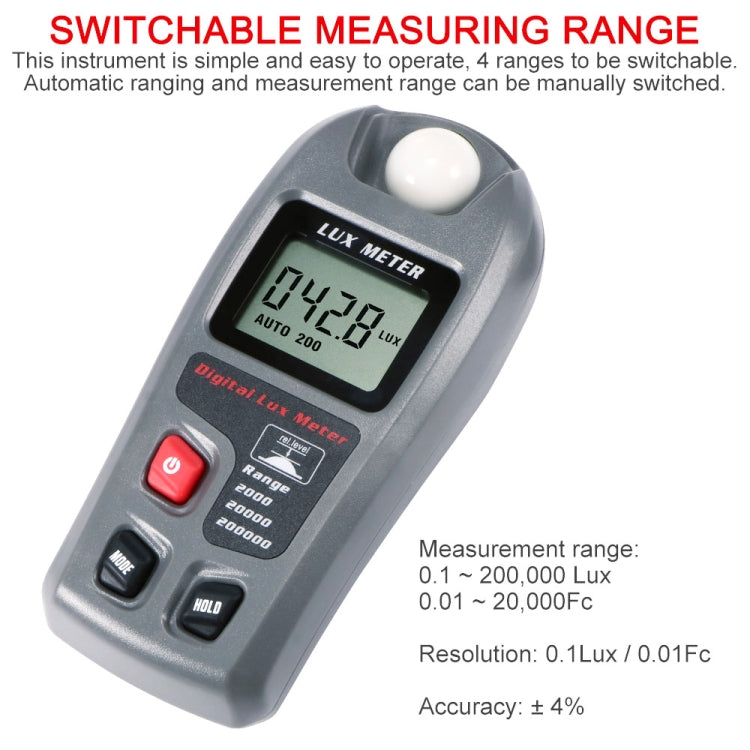 MT-30 LCD Portable Digital Light Lux Meter for Factory / School / House Various Occasion, Range: 0.1-200,000 Lux