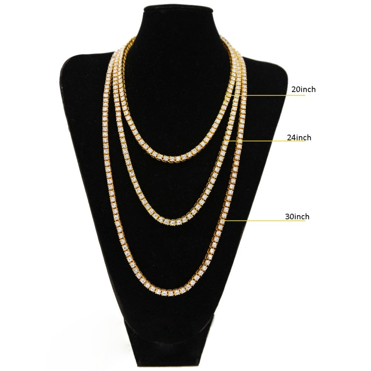 Mens Hip Hop Punk 1 Row Crystal Inlaid Alloy Necklace Chain, Size: 20 inch