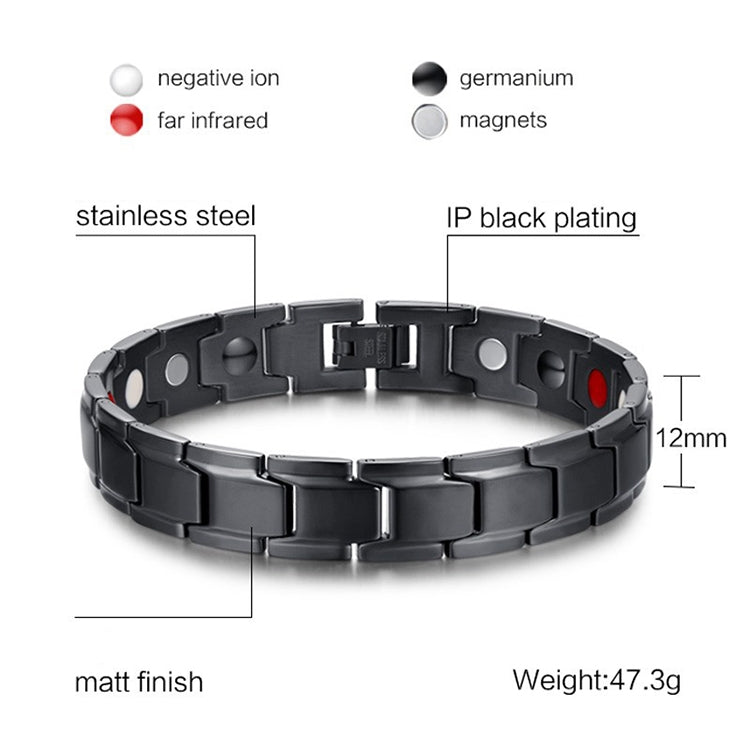 Europe and America Style Fashion Men Jewelry Stainless Steel + Black Plating Magnetic Health Bracelet, Size: 12mm*22cm (Black)