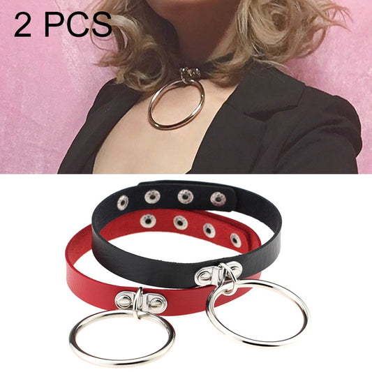 2 PCS European and American Style Punk O-shaped Big Ring Popular Leather Necklace Collar, Random Color Delivery