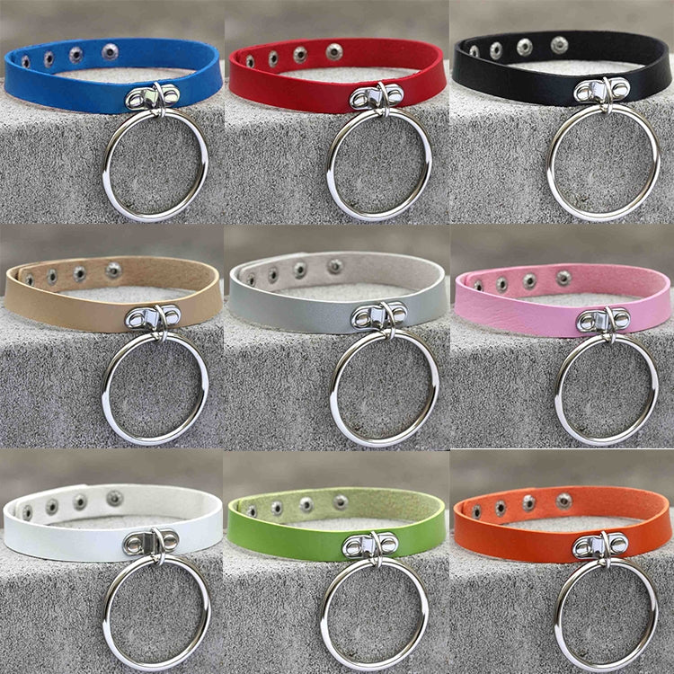 2 PCS European and American Style Punk O-shaped Big Ring Popular Leather Necklace Collar, Random Color Delivery
