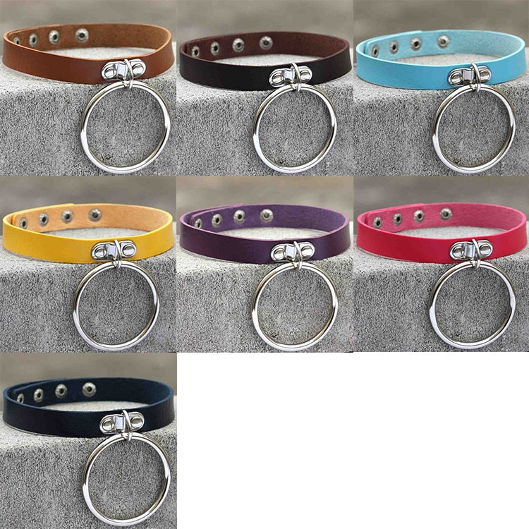 2 PCS European and American Style Punk O-shaped Big Ring Popular Leather Necklace Collar, Random Color Delivery