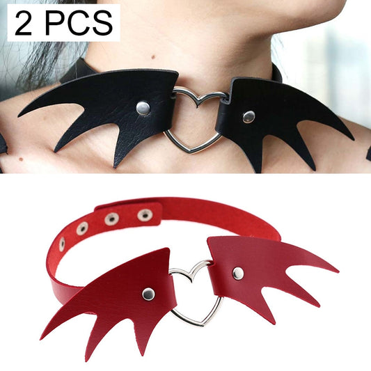 2 PCS European and American Punk Style Fashion Demon Wing Styling Leather Necklace Collar, Random Color Delivery