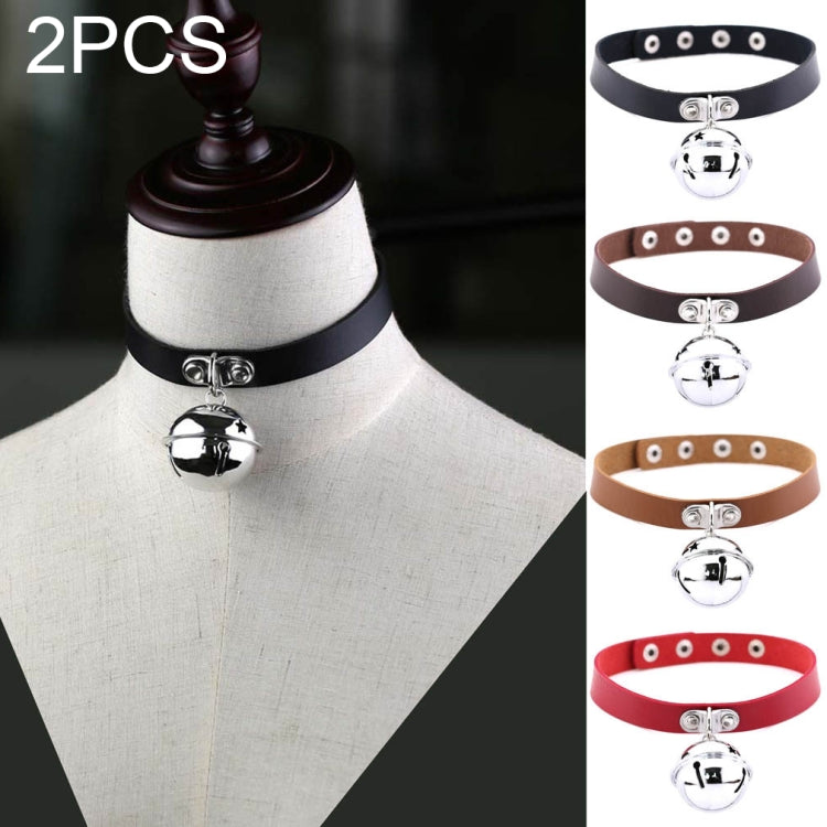 2 PCS Japanese Punk Style Rock Leather Collar Bell Pendant Female Clavicle Neck Necklace, Random Color Delivery