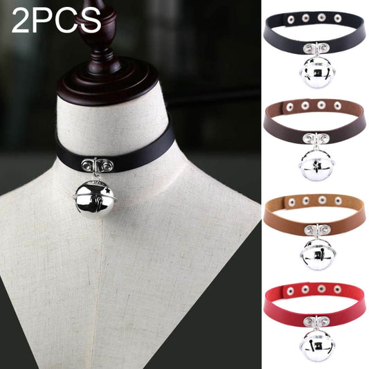 2 PCS Japanese Punk Style Rock Leather Collar Bell Pendant Female Clavicle Neck Necklace, Random Color Delivery