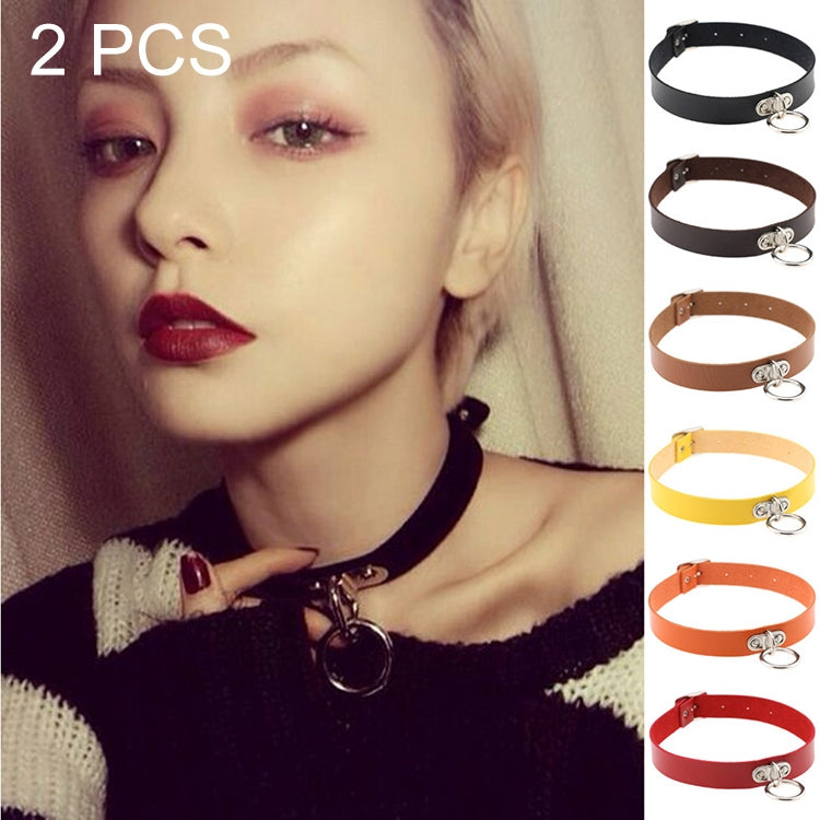 2 PCS Harajuku Punk Style Rivets Heart Lock Collar Fashion Trendy Leather Necklace, Random Color Delivery