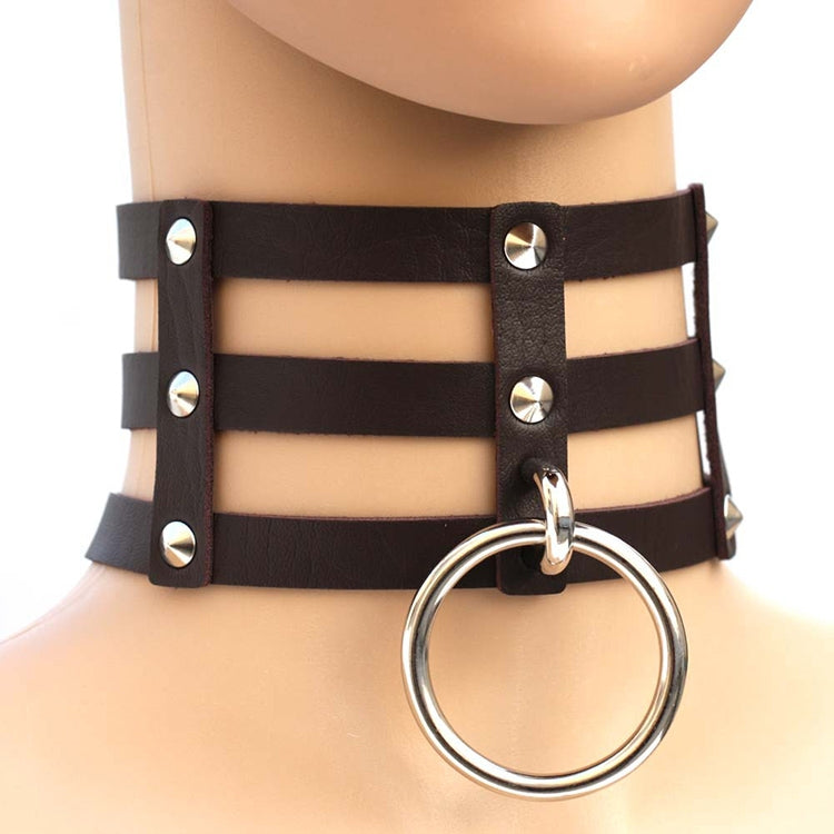 Harajuku Fashion Punk Gothic Rivets Collar Hand 3-rows Caged Leather Collar Necklace