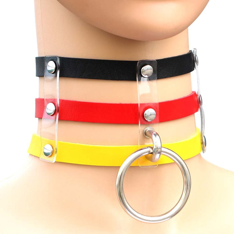 Harajuku Fashion Punk Gothic Rivets Collar Hand 3-rows Caged Leather Collar Necklace