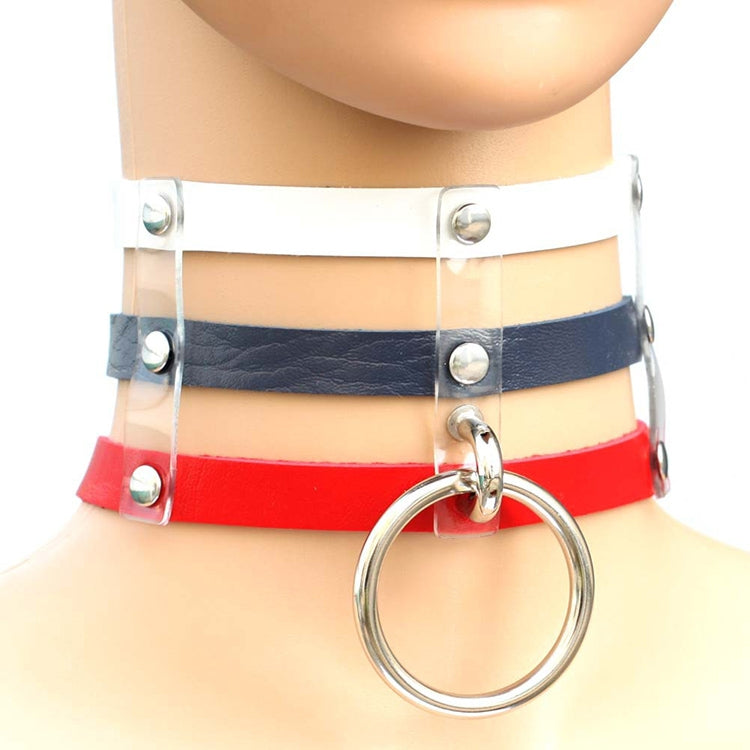 Harajuku Fashion Punk Gothic Rivets Collar Hand 3-rows Caged Leather Collar Necklace