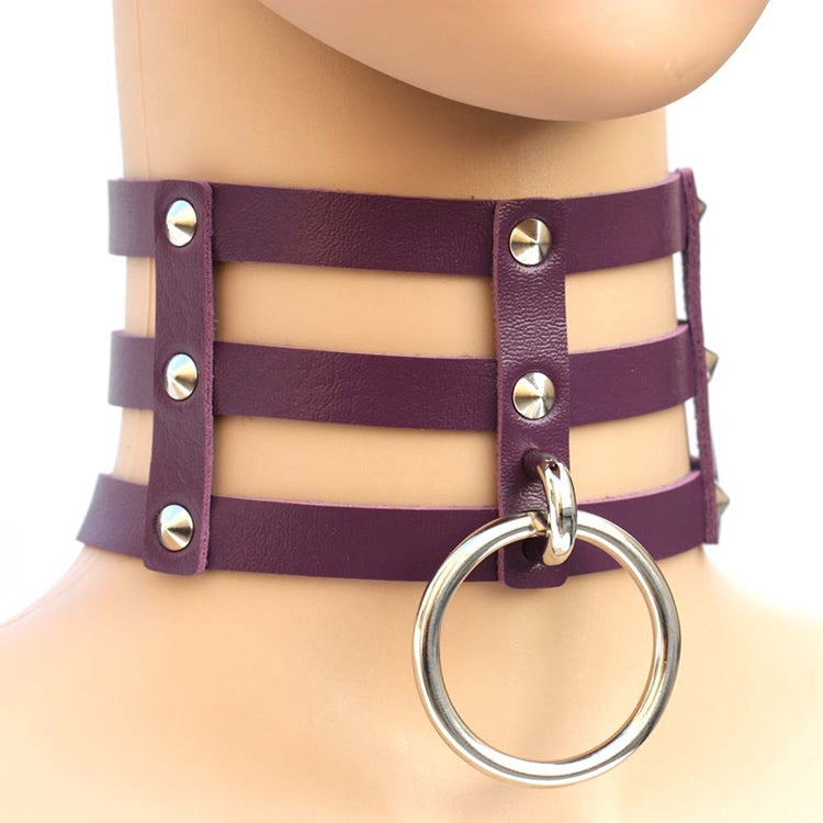 Harajuku Fashion Punk Gothic Rivets Collar Hand 3-rows Caged Leather Collar Necklace