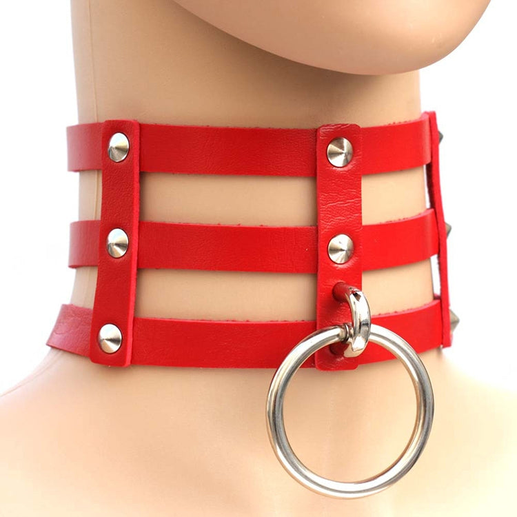 Harajuku Fashion Punk Gothic Rivets Collar Hand 3-rows Caged Leather Collar Necklace