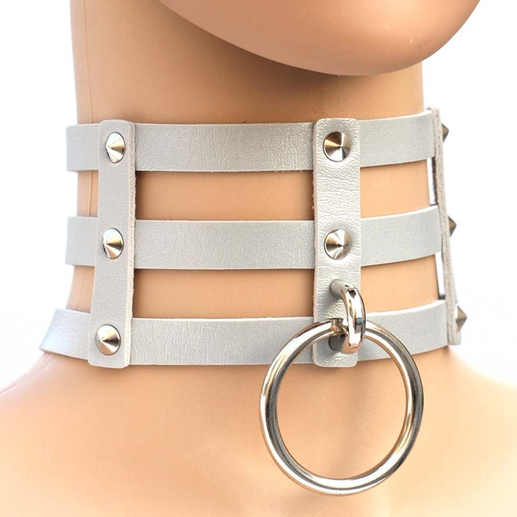 Harajuku Fashion Punk Gothic Rivets Collar Hand 3-rows Caged Leather Collar Necklace