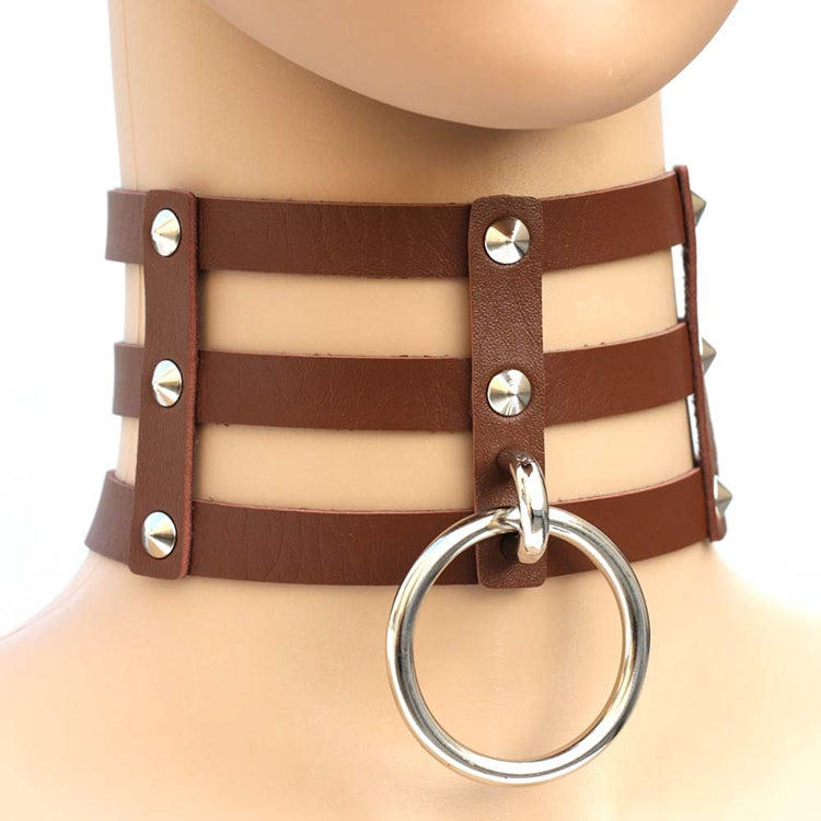 Harajuku Fashion Punk Gothic Rivets Collar Hand 3-rows Caged Leather Collar Necklace