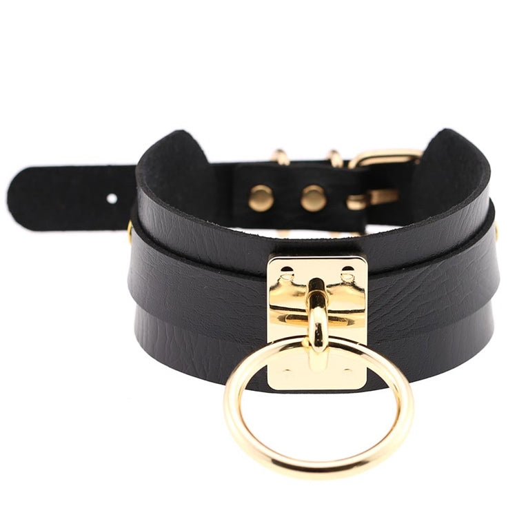 European and American Harajuku PU Leather Gold Single Ring Collar Wide Street-Snap Nightclub O-shaped Choker Necklace
