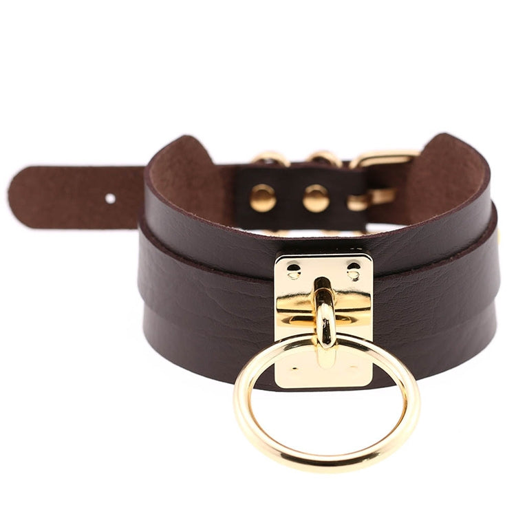 European and American Harajuku PU Leather Gold Single Ring Collar Wide Street-Snap Nightclub O-shaped Choker Necklace