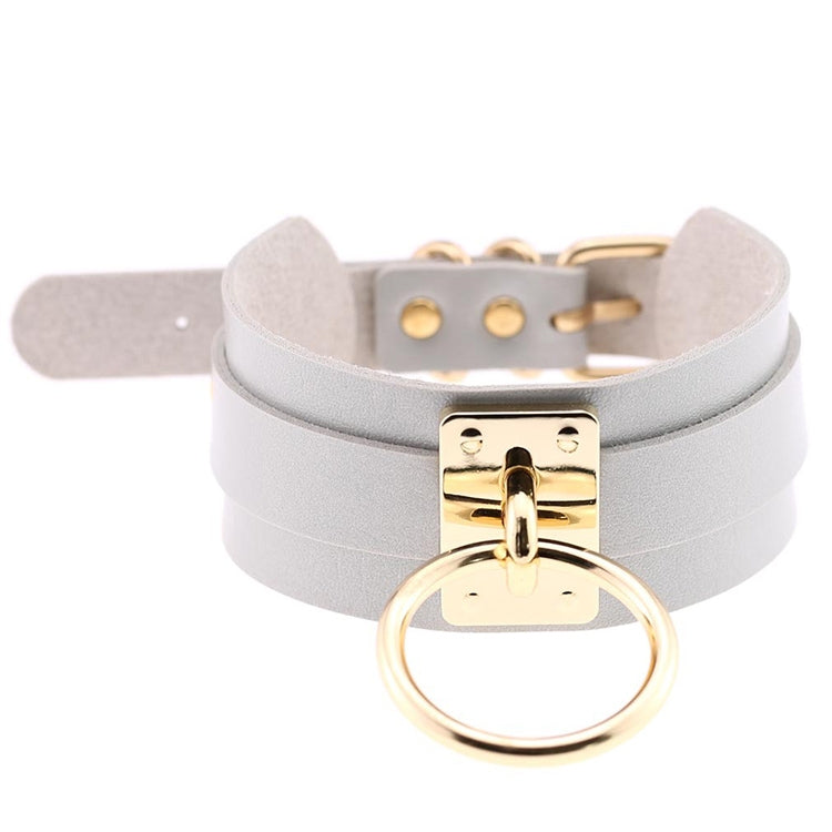 European and American Harajuku PU Leather Gold Single Ring Collar Wide Street-Snap Nightclub O-shaped Choker Necklace