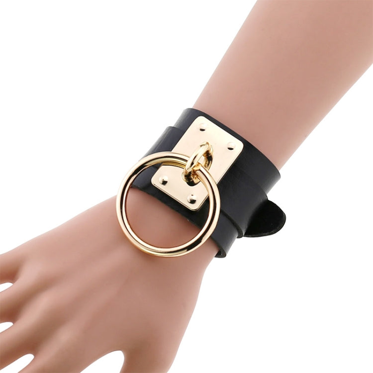 European and American Harajuku PU Leather Gold Single Ring Collar Wide Street-Snap Nightclub O-shaped Choker Necklace