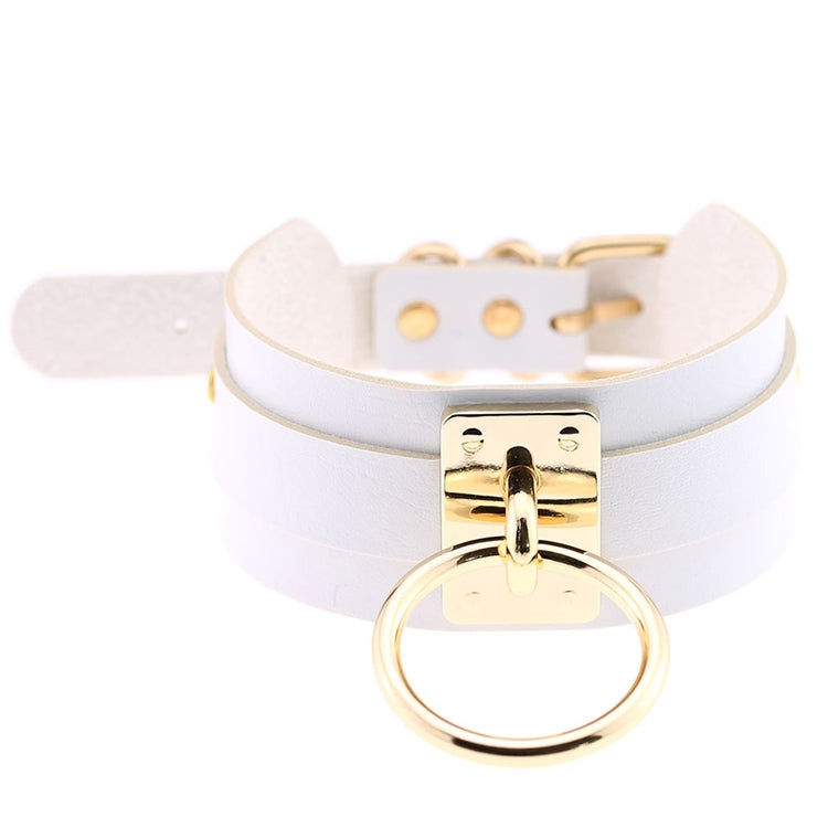 European and American Harajuku PU Leather Gold Single Ring Collar Wide Street-Snap Nightclub O-shaped Choker Necklace