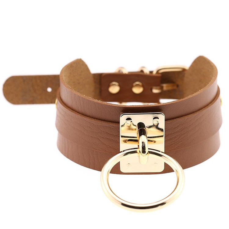 European and American Harajuku PU Leather Gold Single Ring Collar Wide Street-Snap Nightclub O-shaped Choker Necklace