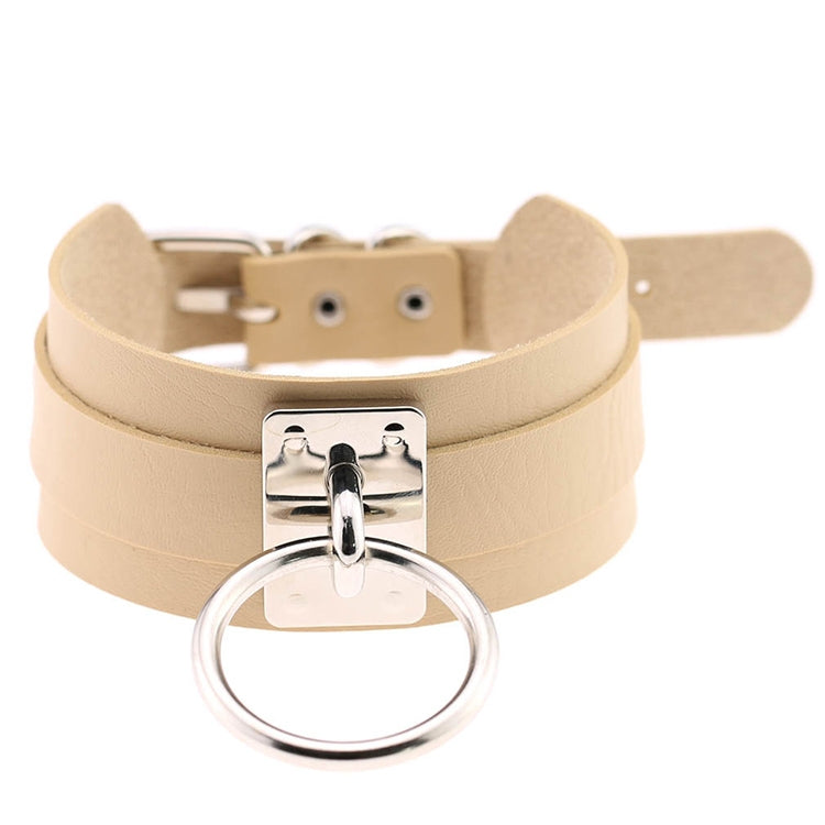 European and American Harajuku PU Leather Silver Single Ring Collar Wide Street-Snap Nightclub O-shaped Choker Necklace