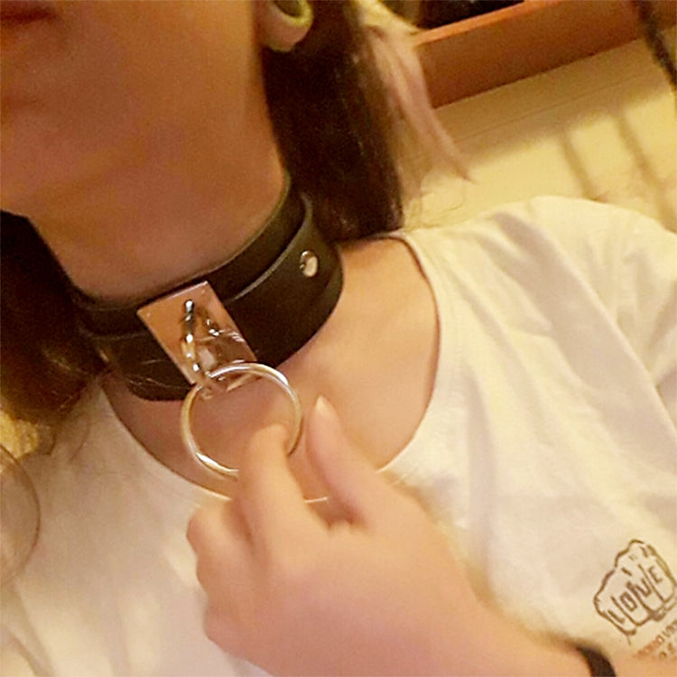 European and American Harajuku PU Leather Silver Single Ring Collar Wide Street-Snap Nightclub O-shaped Choker Necklace