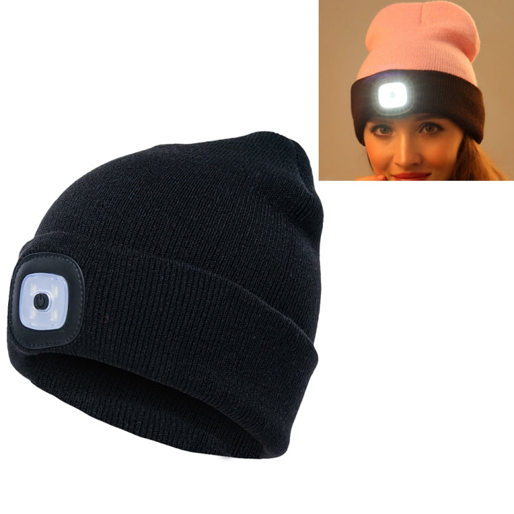 Unisex Warm Winter Polyacrylonitrile Knit Hat Adult Head Cap with 4 LED Lights