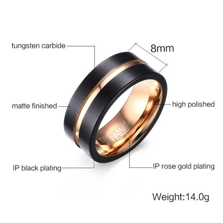 Europe and America Style Men Classic Ring Pure Tungsten Carbide Hand-brushed Rose Gold Plating Ring, Size: 7 Diameter: 17.4mm, Perimeter: 55mm