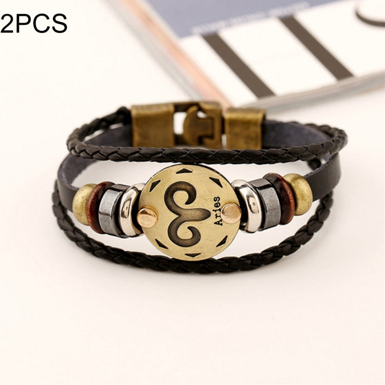 2 PCS Couple Lovers Jewelry Leather Braided Constellation Detail Hand Chain Bracelet, Size: 21*1.2cm