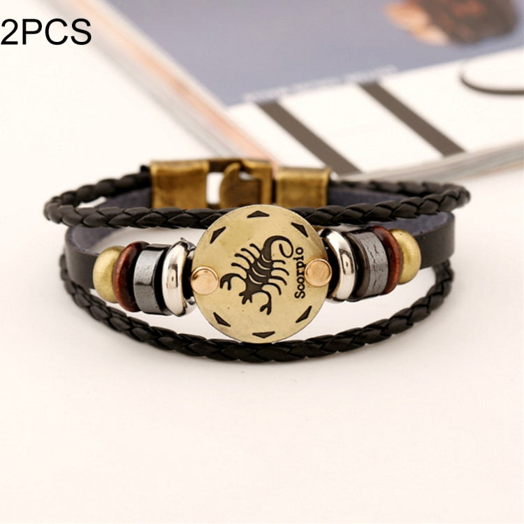 2 PCS Couple Lovers Jewelry Leather Braided Constellation Detail Hand Chain Bracelet, Size: 21*1.2cm