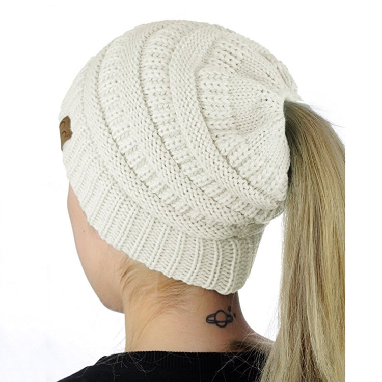 CC Letter Ponytail Cap Knitting Hat for Ladies