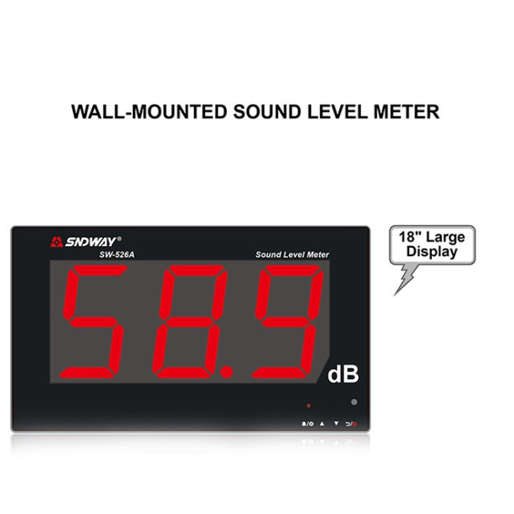 SNDWAY SW526A Wall-mounted DB Sound Level Meter Noise Tester with Large Screen 18-inch Display