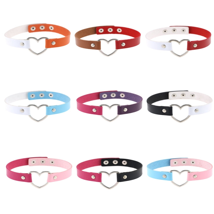 Japanese Harajuku PU Leather Heart Shape Punk Collar Fashion Female Choker Necklace, Random Color Delivery