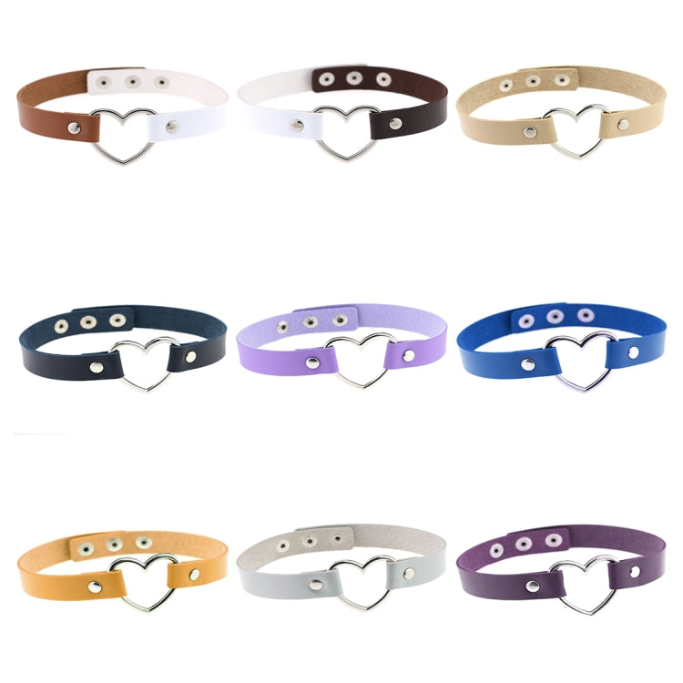 Japanese Harajuku PU Leather Heart Shape Punk Collar Fashion Female Choker Necklace, Random Color Delivery