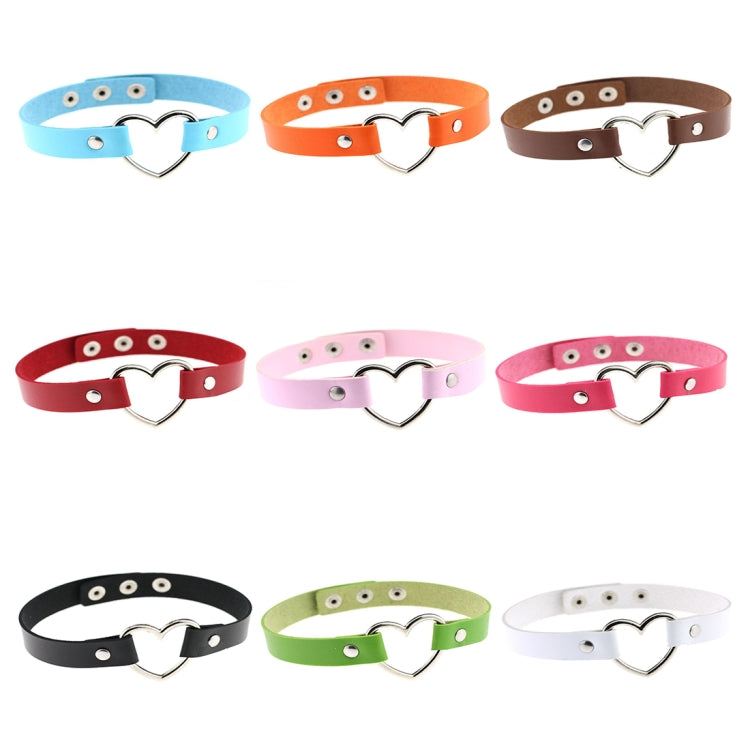 Japanese Harajuku PU Leather Heart Shape Punk Collar Fashion Female Choker Necklace, Random Color Delivery