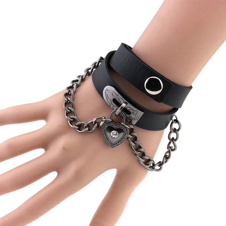 European and American Harajuku Punk Heart-shape Lock Leather Collar Choker Bracelet, Random Color Delivery