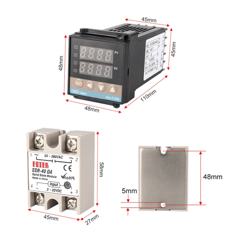 REX-C100 Thermostat + Thermocouple + SSR-25 DA Solid State Module Intelligent Temperature Control Kit
