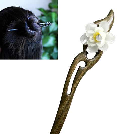 Classical Green Sandalwood Ancient Hairpin Hair Costume Headdress-Banyue Jade Flower + Gift Box, Gift Box Colors Are Random