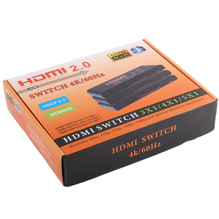 4X1 4K/60Hz HDMI 2.0 Switch with Remote Control, EU Plug
