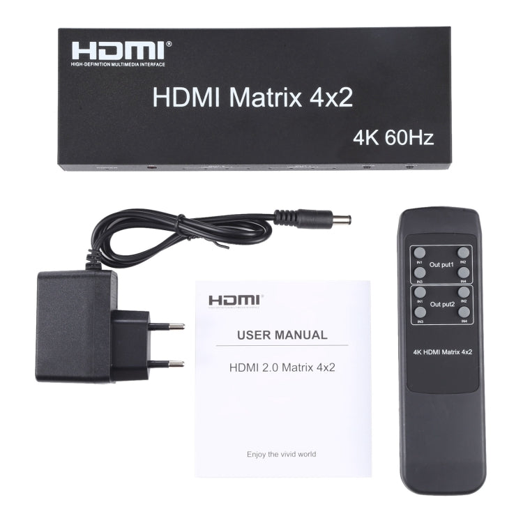 HDMI 4x2 Matrix Switcher / Splitter with Remote Controller, Support ARC / MHL / 4Kx2K / 3D, 4 Ports HDMI Input, 2 Ports HDMI Output
