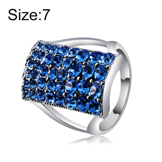 Silver-Plated Rectangle with Blue Crystal Ring for Women(Silver with Diamond, US, Size: 7)