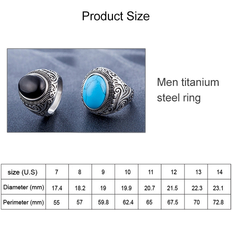 Europe and America Style Retro Gemstone Turquoise Men Titanium Steel Ring, Size: 10, Diameter: 19.9mm, Perimeter: 62.4mm