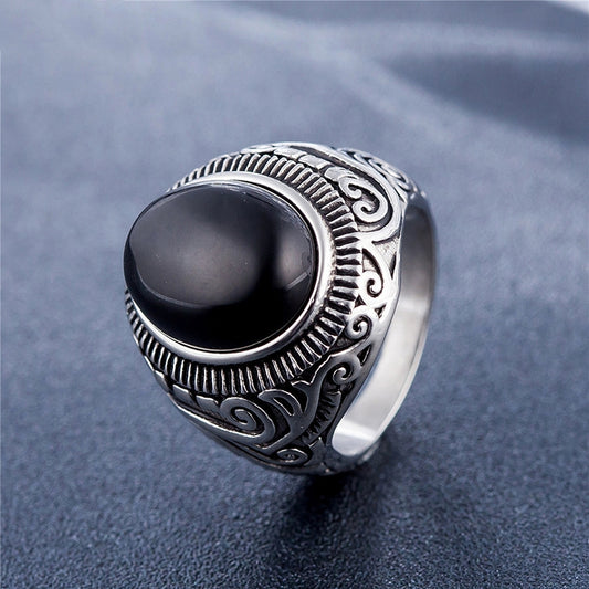 Europe and America Style Retro Gemstone Turquoise Men Titanium Steel Ring, Size: 13, Diameter: 22.3mm, Perimeter: 70mm