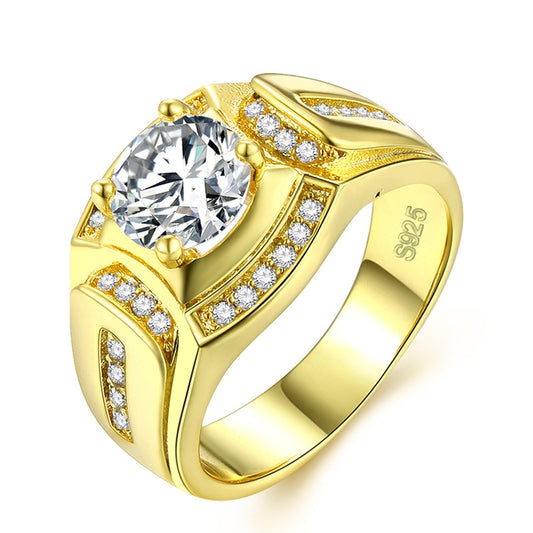 Fashion Businessman 18K White Gold Plated + AAA Zircon Men Diamond Ring, Size: 12, Diameter: 21.4mm, Perimeter: 67.2mm