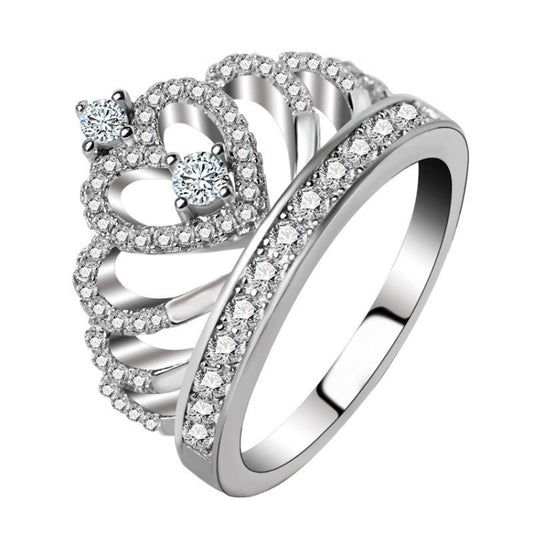 Princess Queen Crown-shaped Platinum Plated Zircon Ring, US Size: 10, Diameter: 19.8mm , Perimeter: 62.1mm